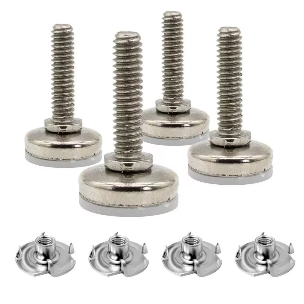 Kit 12 Sapata Pé Nivelador Regulável 1/4x20mm Com Porca Garra p/ Madeira