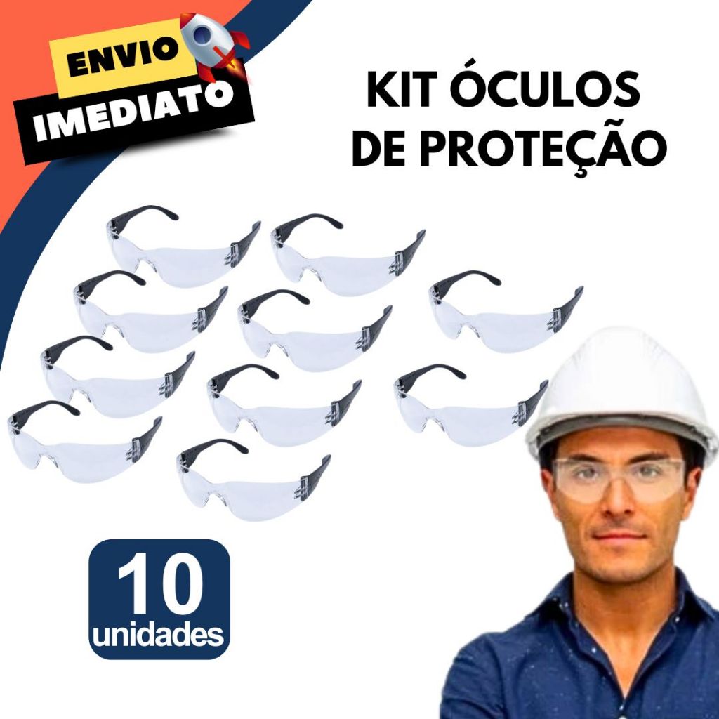 Kit 10 Óculos de Proteção EPI Incolor Fumê para Obra Construção Civil Marcenaria Industria