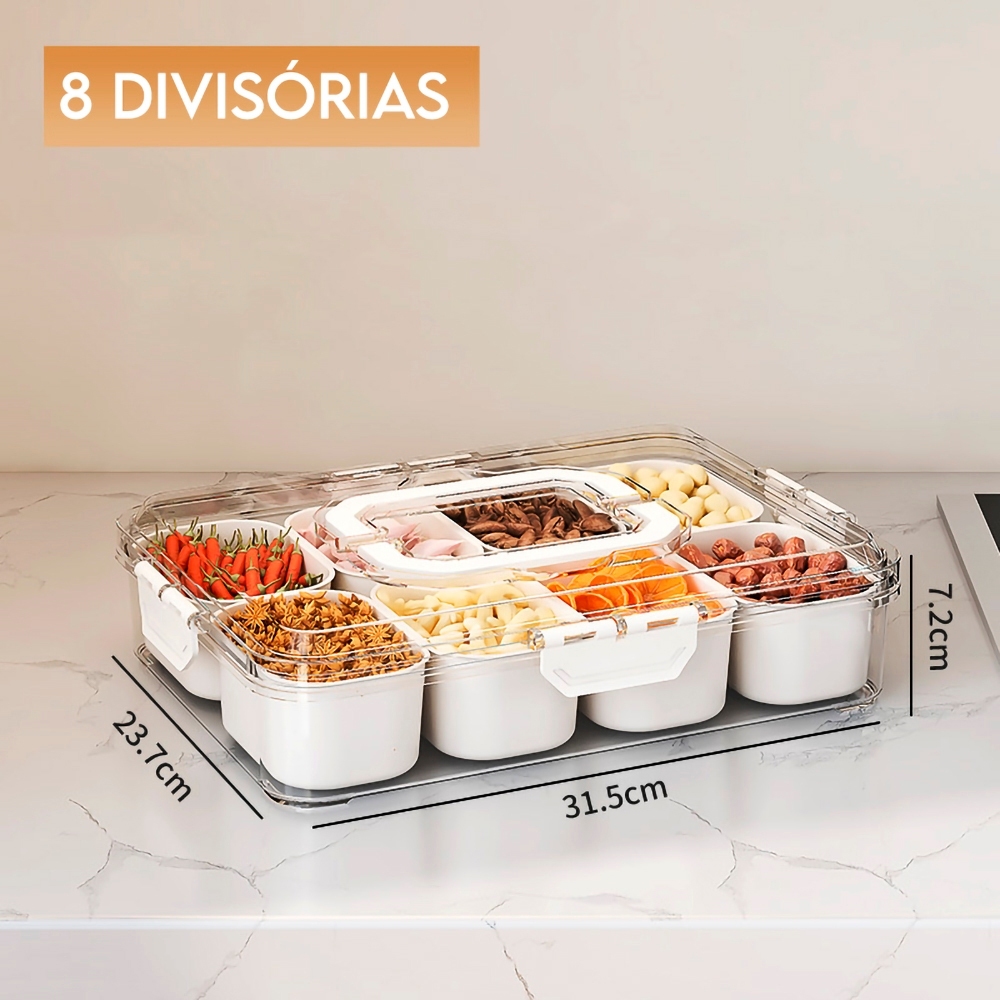 Organizador de Geladeira Com 8 Potes Tampa e Alça Cozinha Frutas Verduras Alimentos Hermético