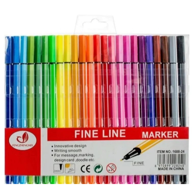 kit 24 Canetas Coloridas Fine Line Ponta Fina 0.4 mm
