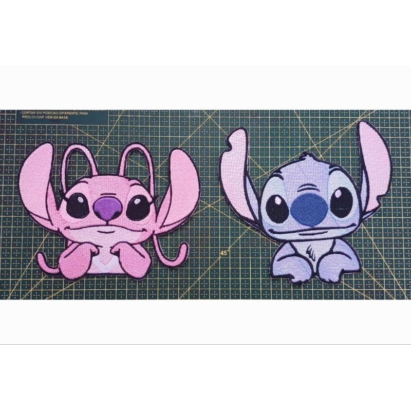 Patch bordado termocolante Angel e stitch frente com brilho