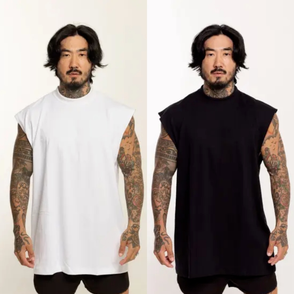 Kit 2 Camisetas Regatas Oversized Moda Streetwear Treino Academia