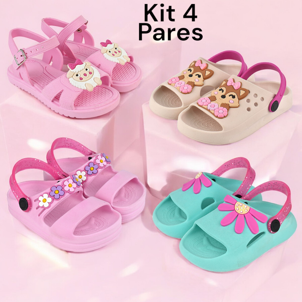 Kit 4 Pares Papete Sandália Infantil Menina Conforto