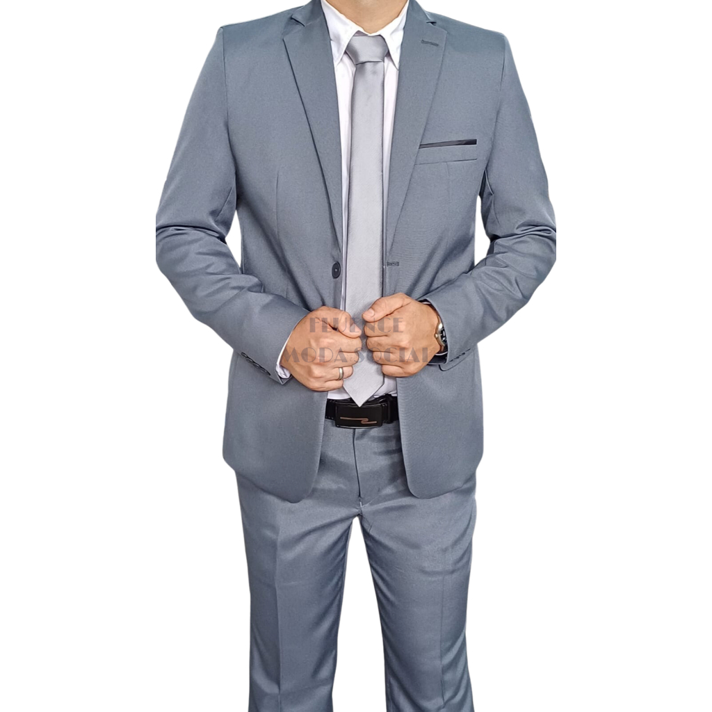 Terno Social Masculino Executivo Slim Oxford Cinza Grafite