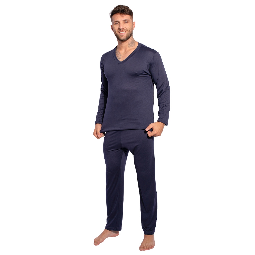 Pijama Suede Adulto Longo Masculino Blusa Manga Comprida Calça Linha Noite Frio