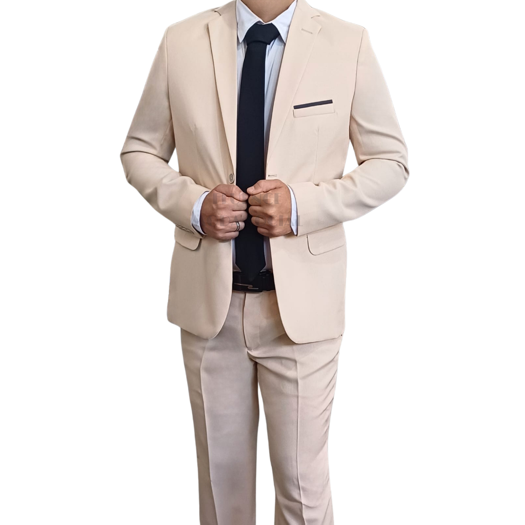 Terno social masculino executivo Slim Oxford Blazer + Calça Cores Diversas - Bege