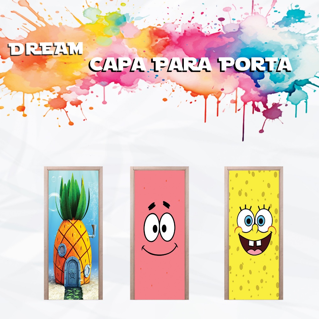 Capa Para Porta Tema Bob Esponja Abacaxi Patrick Desenho Decoração Infantil Tecido Sublimado