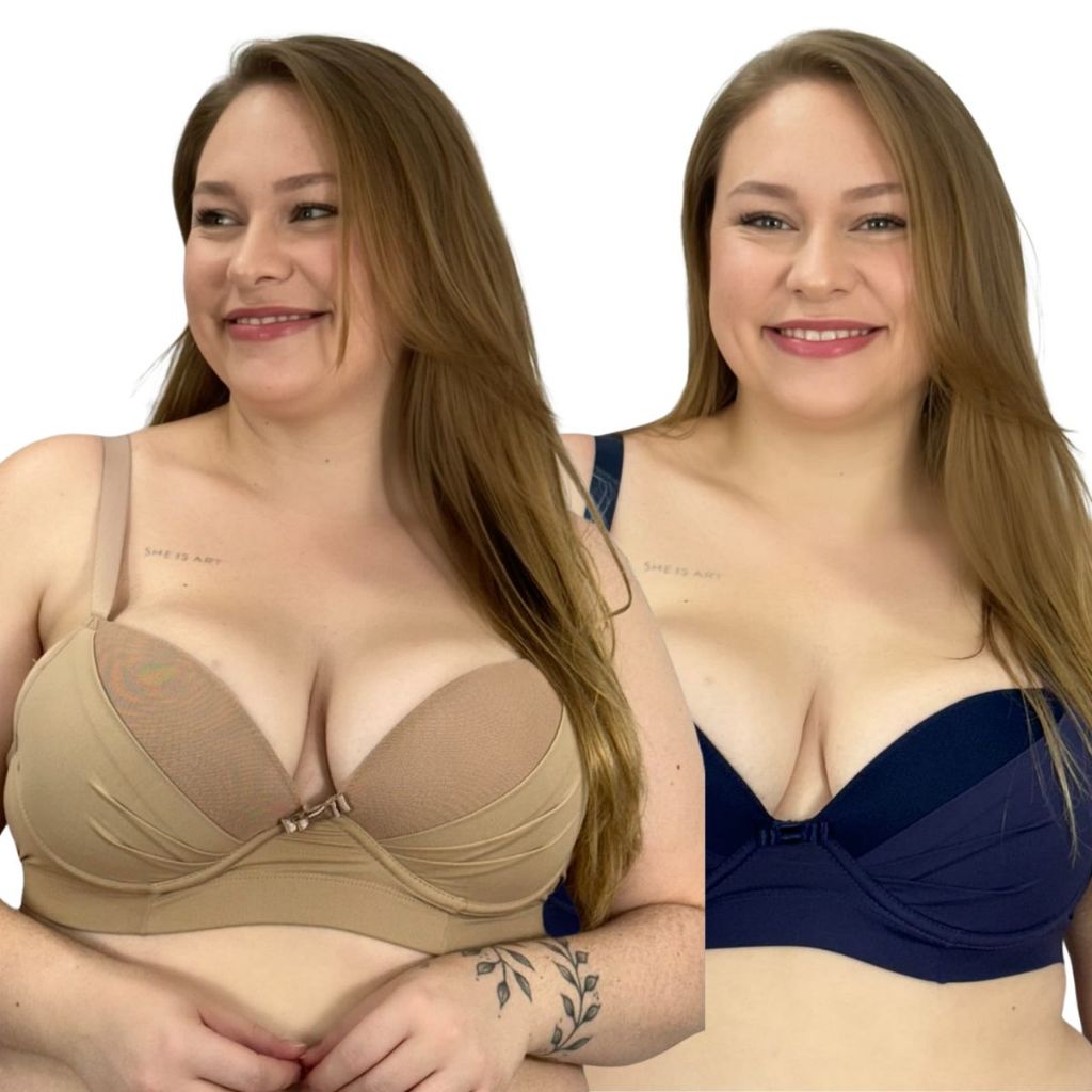 Kit 2 Sutiã Reforçado Plus Size Sustentação Bojo Microfibra Tule Conforto Feminino Moda Fabricação