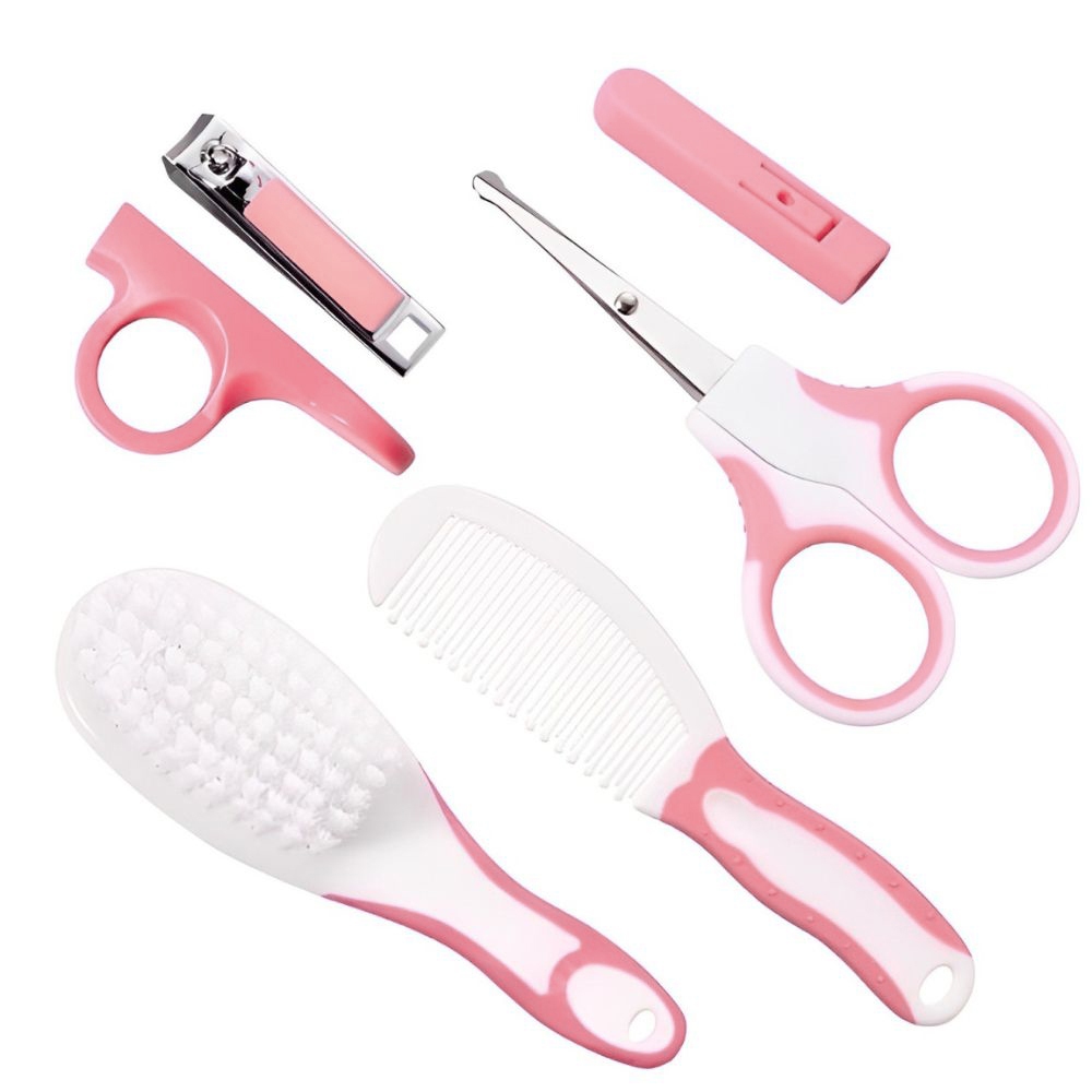 Kit Higiene Cuidados Saúde Bebê Recém Nascido Criança Escova Tesoura Pente Cortador Unha Cabelo 6 Peças Maternidade