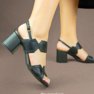 Salto Bloco Sandália Feminina Chique com Fivela Preta Lançamento Elegante Casual em Oferta na Shopee