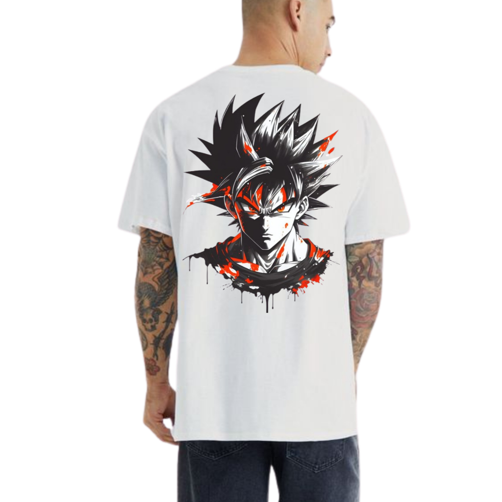 Camiseta Masculina Anime Goku Branca Moda Masculina Unissex Básica Algodão