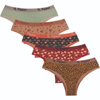 Kit Com 5 Calcinhas Estampadas Conforto Exposto Algodão 8% - PEPPER LINGERIE em Oferta na Shopee