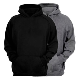 Kit 2 Moletom Canguru Unissex Com Capuz Algodão Flanelado Liso Sem Estampa Feminino e Masculino frio em Oferta na Shopee