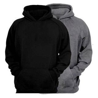 Kit 2 Moletom Canguru Unissex Com Capuz Algodão Flanelado Liso Sem Estampa Feminino e Masculino frio