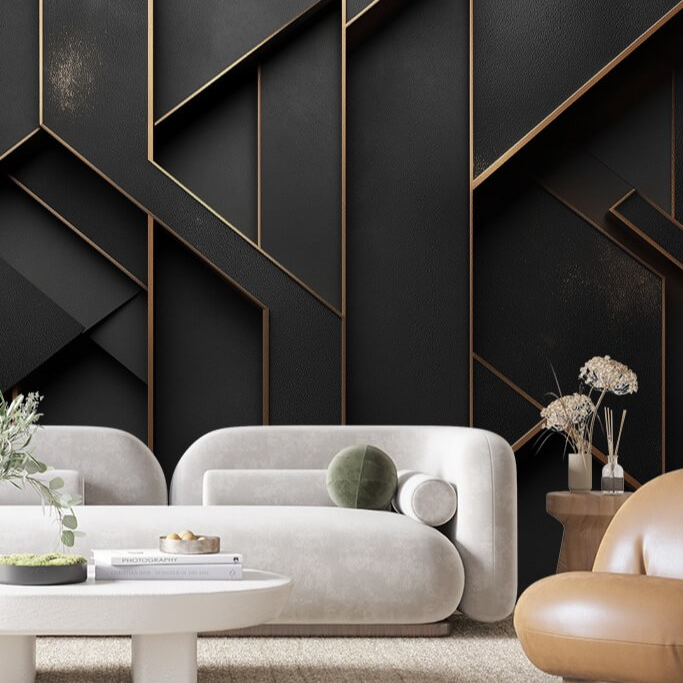 Papel de Parede 3D Papel de Parede Preto Brilho Dourado Adesivo Lavavel Para Sala Escritorio
