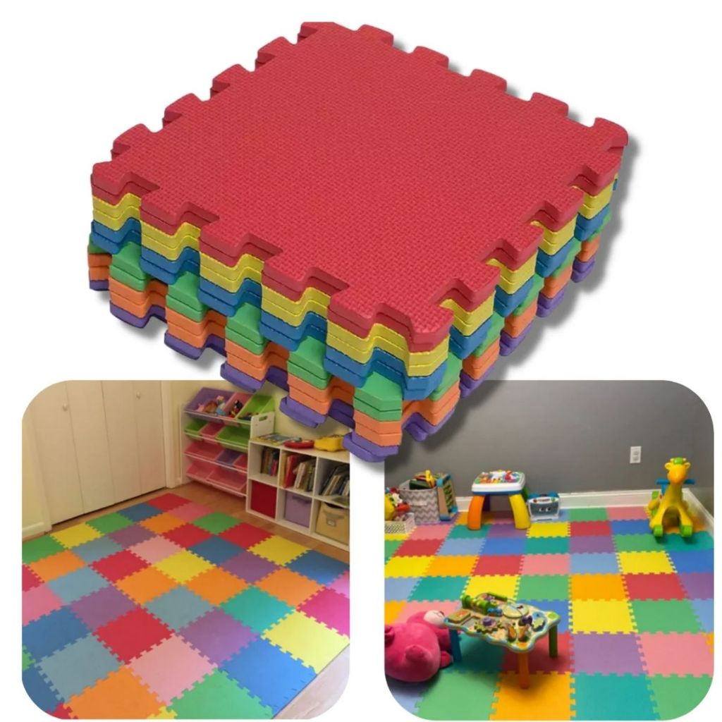 Kit 18 Tapetes  EVA 30cm x 30cm Infantil Tatame Fofinho Quarto Crianças Estampado Animais Pelucia