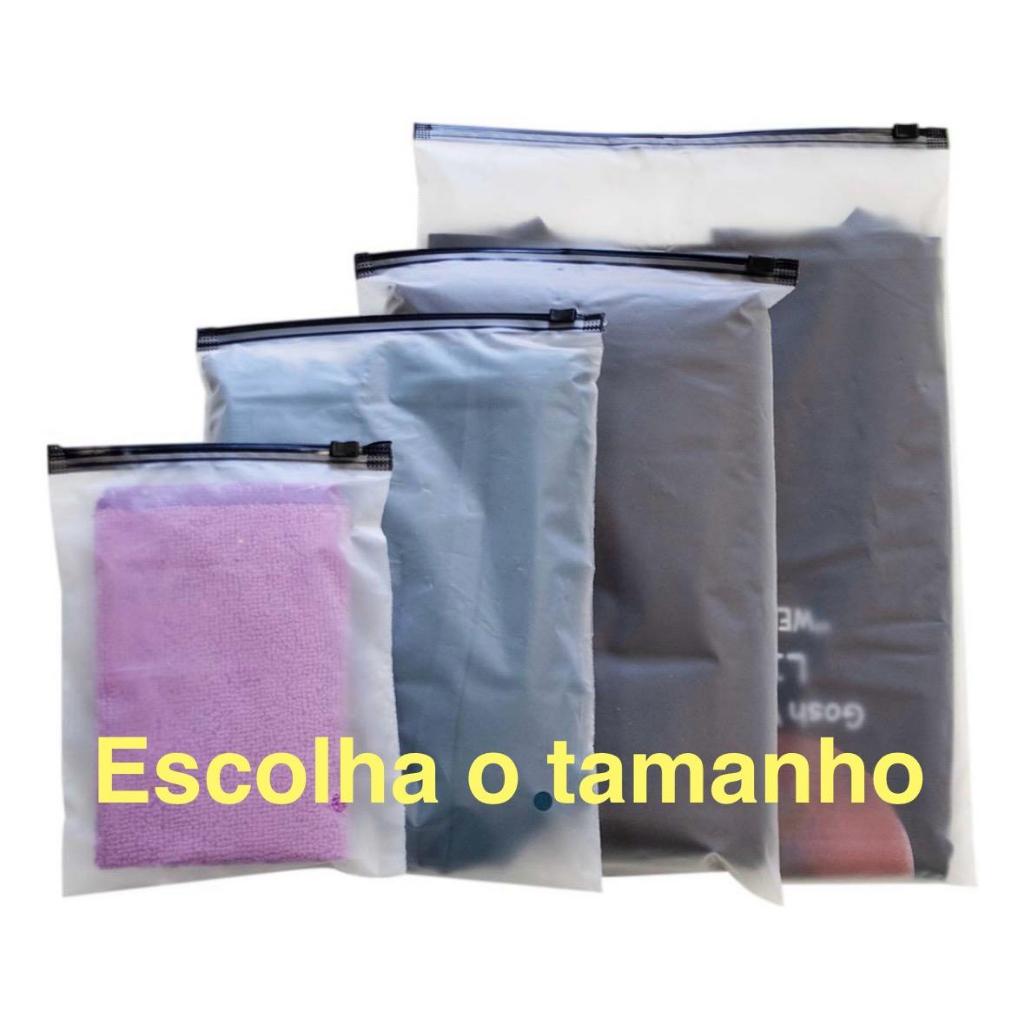 50 Sacos Plástico Fosco Escolha o Tamanho Ziper Preto Massai Embalagem Roupa Organizar Saco Viagem Lingerie Biquíni