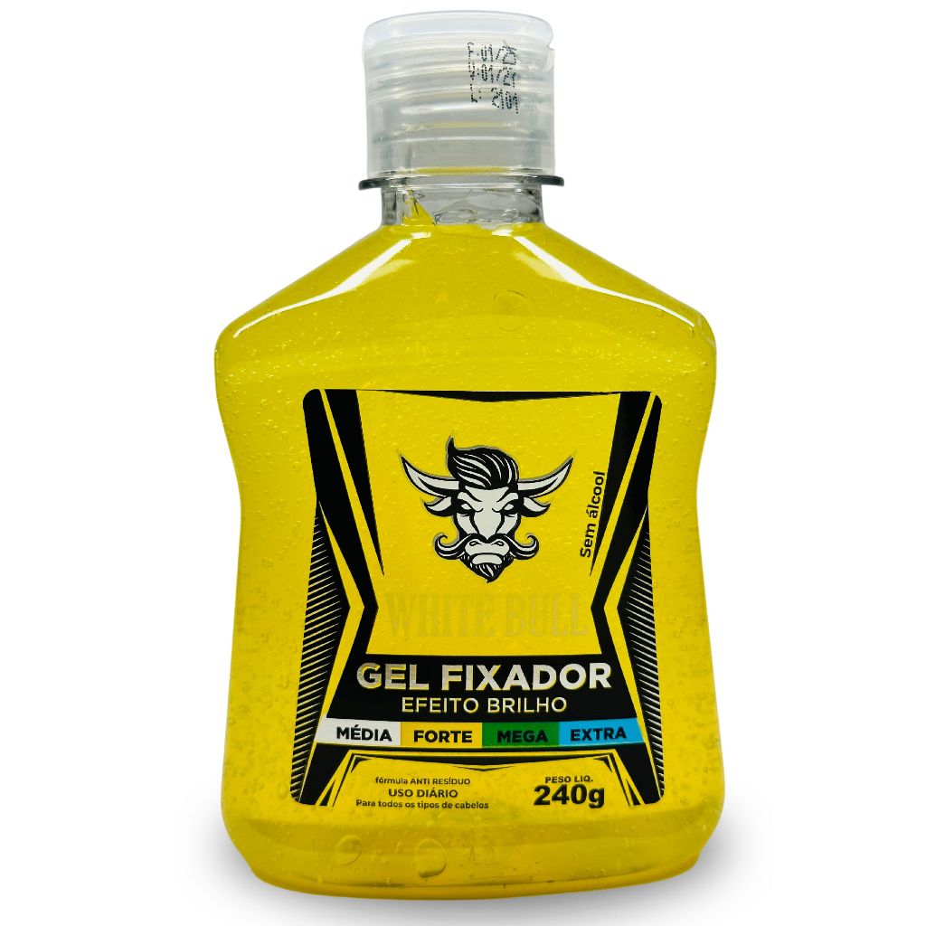 Gel Fixador Forte Efeito Brilho 240g - White Bull Gel de Cabelo Masculino Fixação Extra Forte Brilho