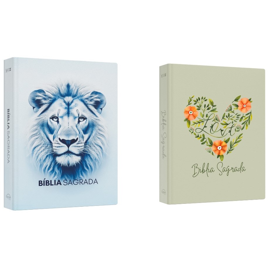 Kit Bíblia Sagrada | NVI | Leão Luz + Bíblia Sagrada | NVI | Coração Flores