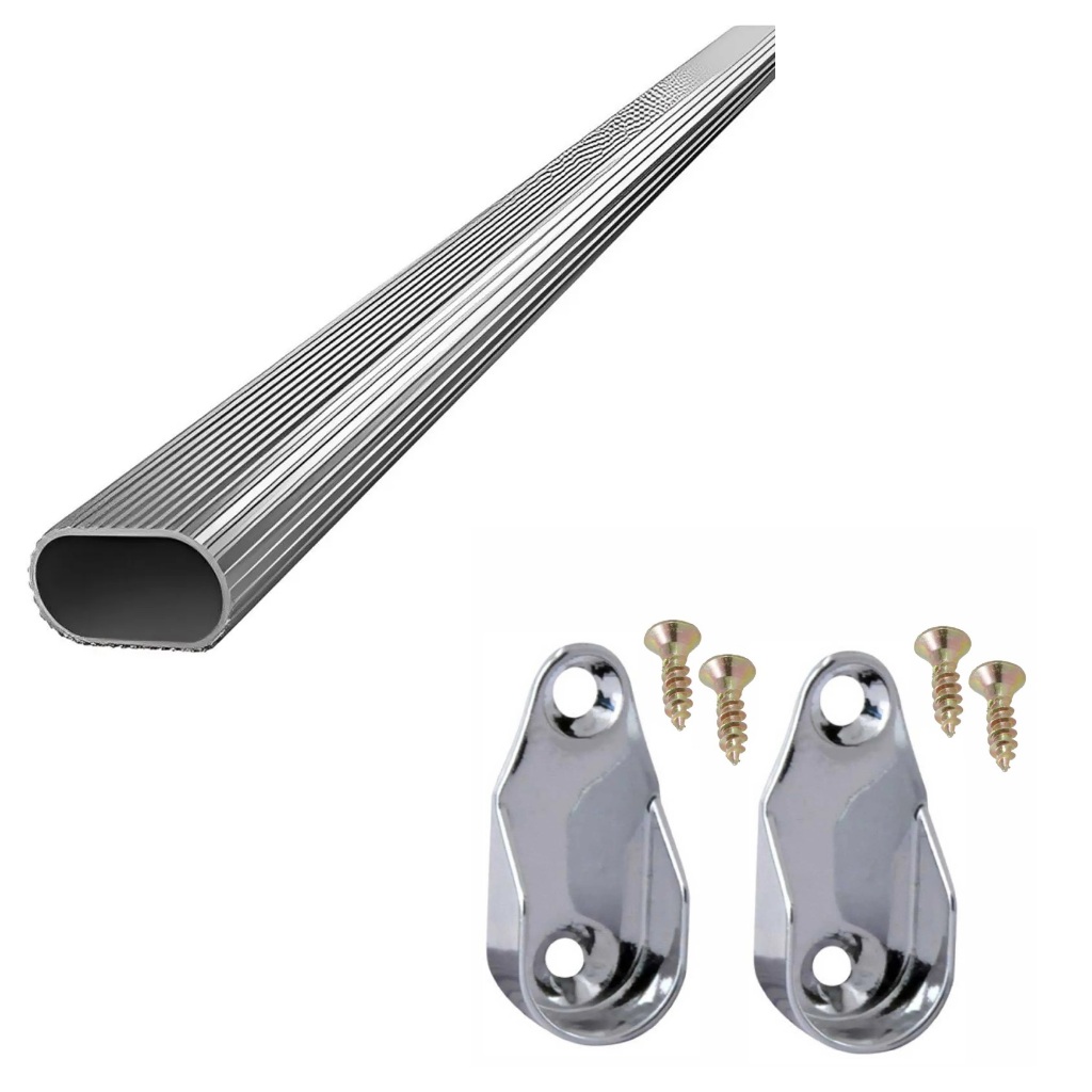 Kit Tubo Cabideiro Cabide Arara Guarda Roupas Tubo Oval 100cm Alumínio Mais 2 Suportes Laterais em Oferta na Shopee