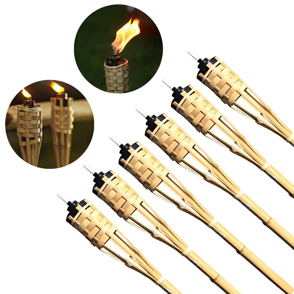Kit Com 6 Tochas De Bambu Iluminação Decoração Jardim  Luau 120cm