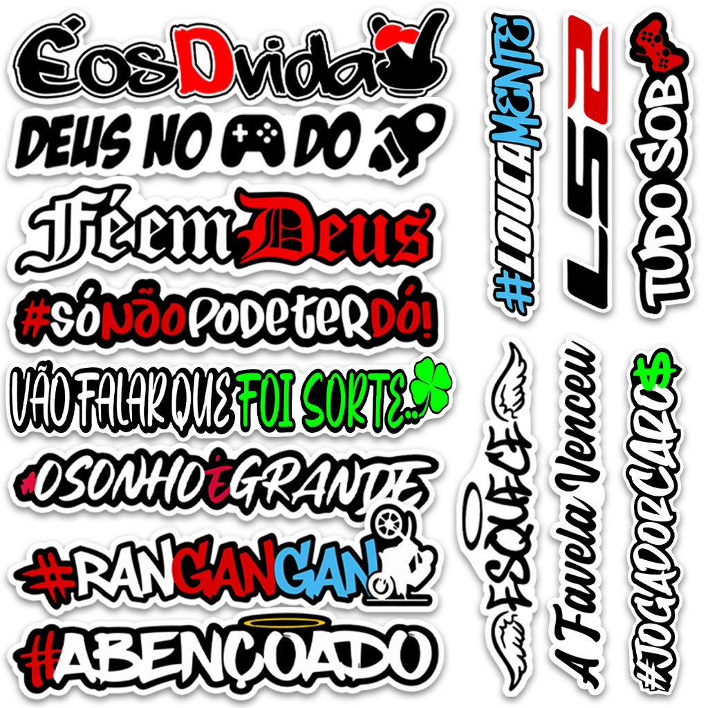 Mega Adesivos 14 Frases Grande 20cm Carro Moto Bike Bag Caderno Notebook Sticker Cartela