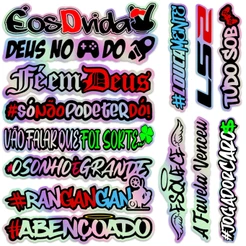 14 Adesivos Grande Top Frases Holográfico 20cm Carro Moto Bike Bag Caderno Notebook Sticker Cartela