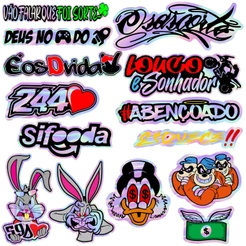 Kit 14 Adesivos Holografico Cartela Pernalonga 244 Abençoado Osascorte Louco e Sonhador Camaleão