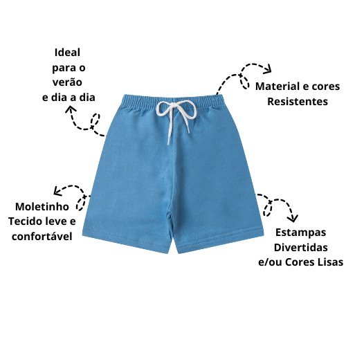 Kit 3 Peças Bermudas Para Meninos c/ Cores e Estampas Sortidas Infantil Masculino Tamanho 1 ao 14