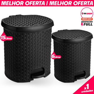 Lixeira Rattan 15L Com Tampa Pedal Plastico Reforçado Lixo Organizador de Cozinha Escritório Quarto Banheiro Casa em Oferta na Shopee