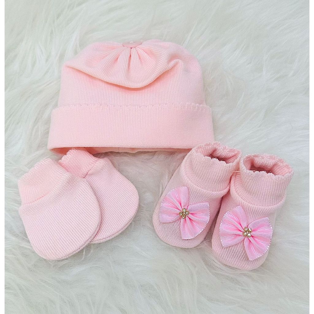 Kit Sapato Touca e Luva Conjunto Recem Nascido Saida Maternidade Bebê no — imagem 2 de 2