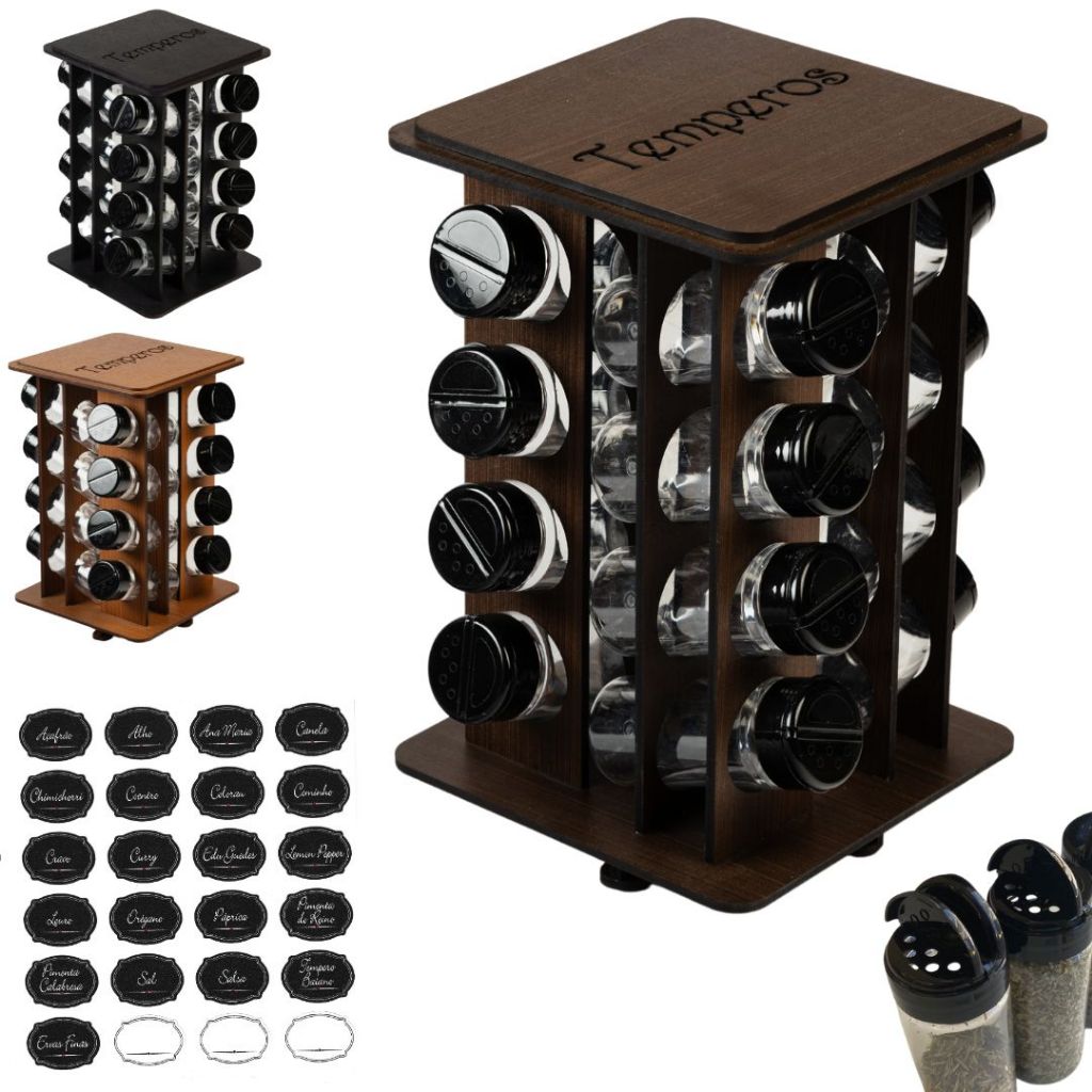 Porta Tempero Giratório Mdf + 16 Potes Condimentos Suporte Organizador Mdf Pintado Cozinha Pratico em Oferta na Shopee