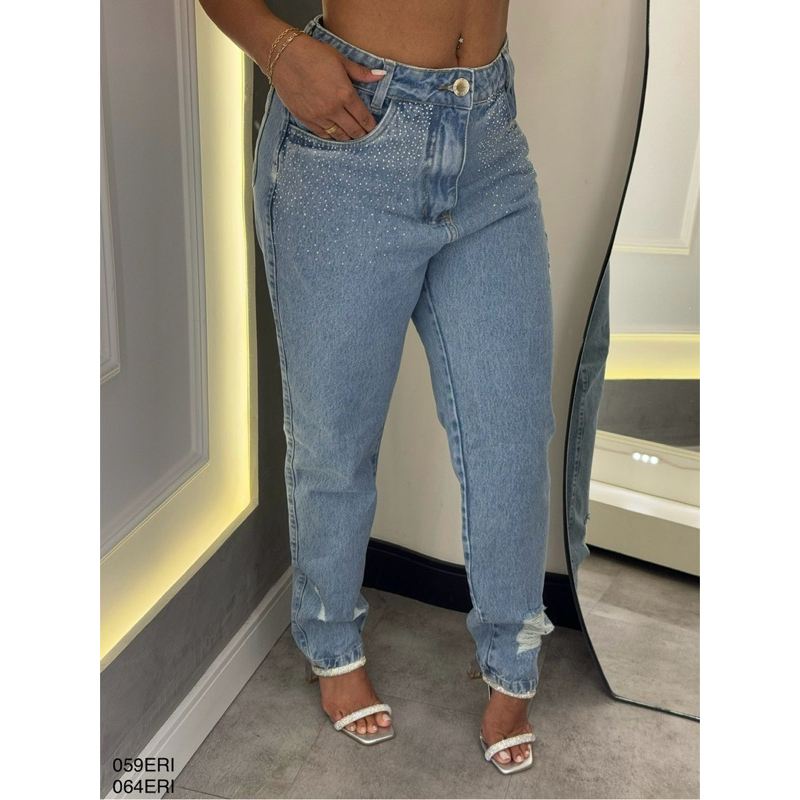 Calça Mom Com Strass Pimenta original