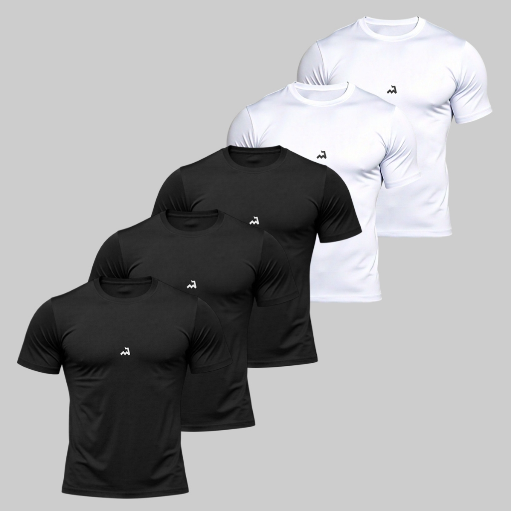 Kit 5 Camiseta Dry Fit Masculina Fitness Academia Corrida Poliester Treino Proteção UV Anti Odor