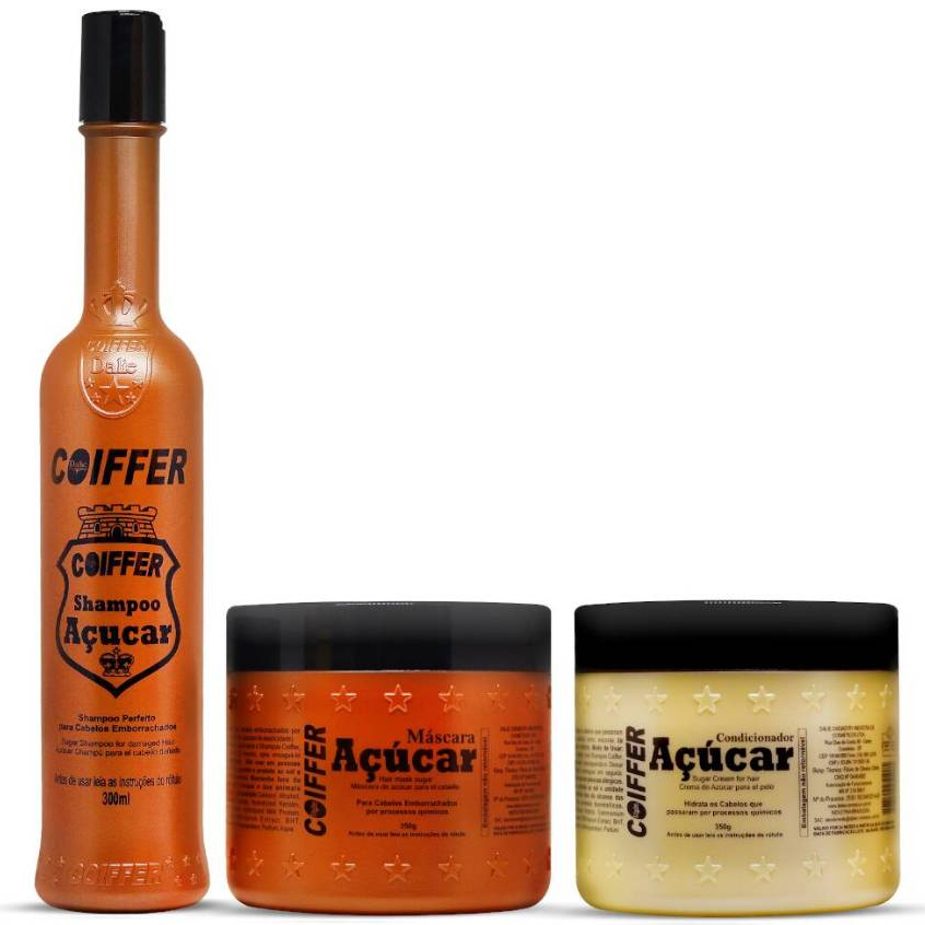 KIT CLIENTE AÇUCAR COIFFER (3 UNIDADES) - para cabelos emborrachados