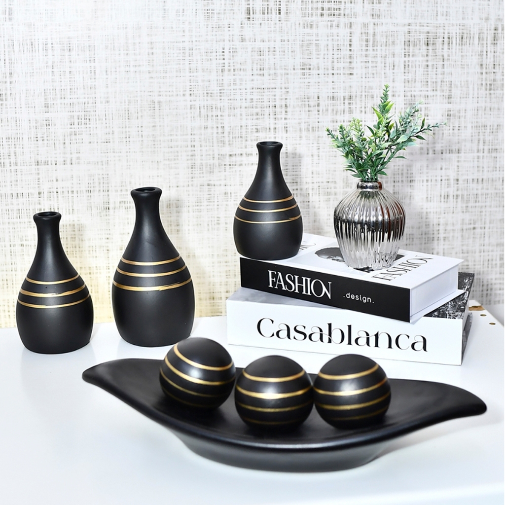 Conjunto 7 Peça Jogo cerâmica Kit Vaso Ceramica  Enfeite Decorativo Centro Mesa Sala enfeite rack