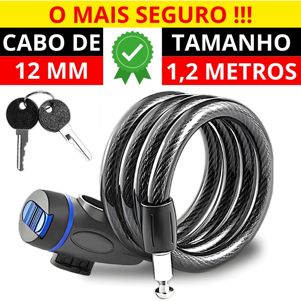 Cadeado Bicicleta Com Chave Aço Reforçado Tranca Trava Bike Moto Portão Capacete Cadeado Bicicleta Com Chave Aço Reforçado Tranca Trava Bike Moto Portão Capacete