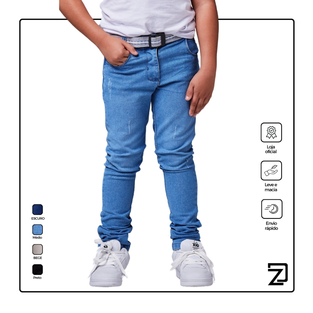 Calça Infantil Jeans Masculina Sarja Com Regulador