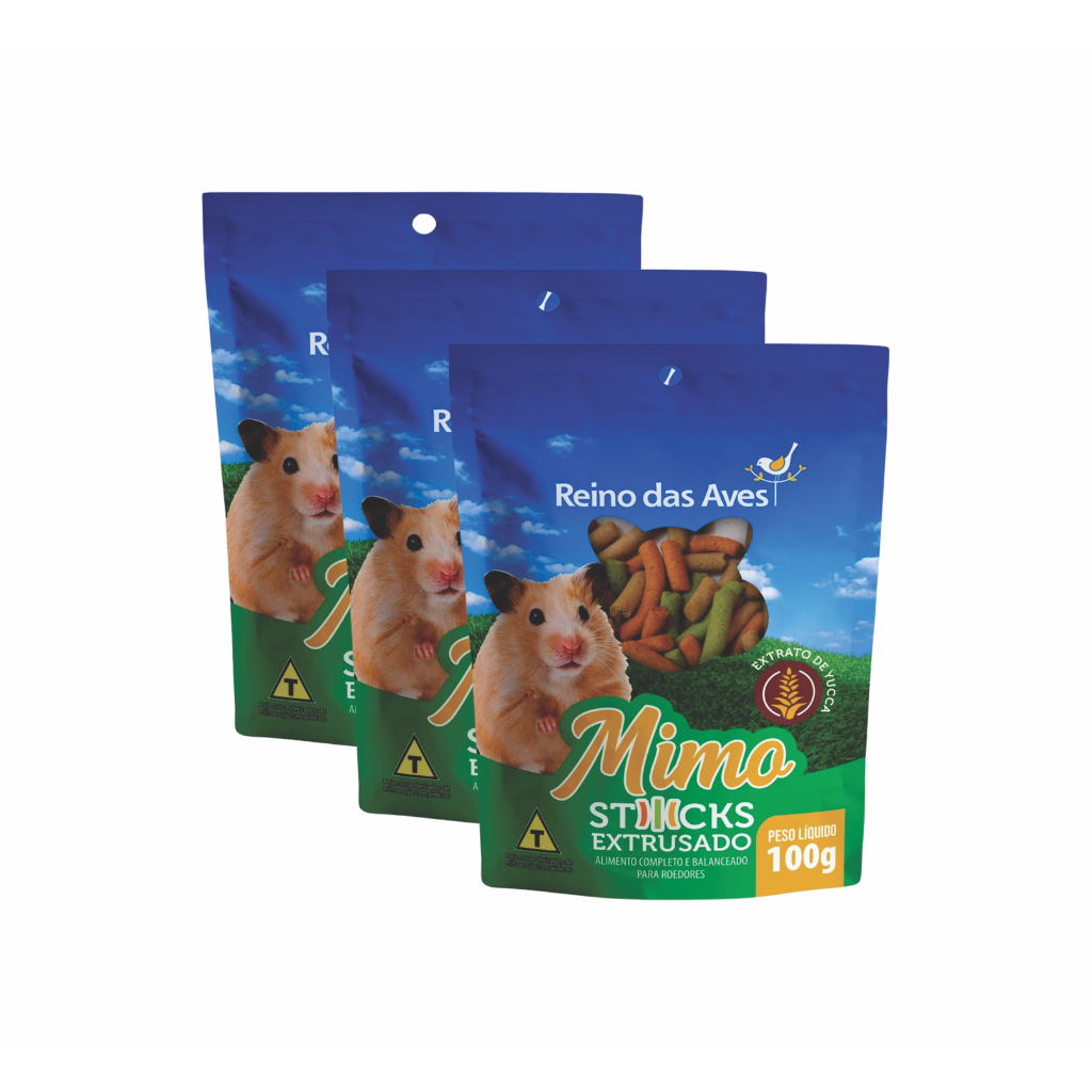 Kit 3un Biscoito Hamster Mimo Sticks 100G  - Reino Das Aves