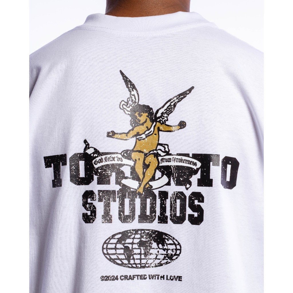 Camiseta OVERSIZED estampada Branca blusa camisa Streetwear em algodão 30.1 modelo God Save Anjo OVERSIZED