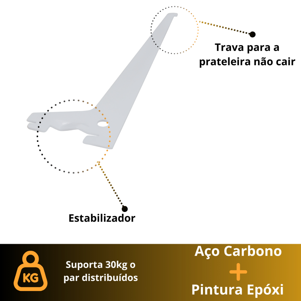 Kit 10 Suportes Prateleira Parede Encaixe Trilho Cremalheira 20 25 30 40cm Aço — imagem 2 de 2