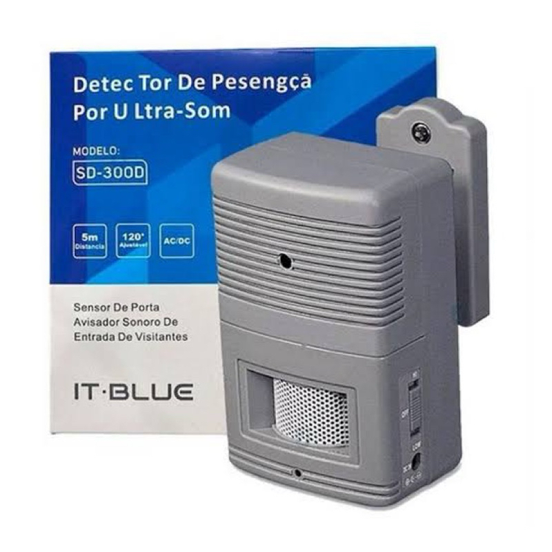 Sensor Detector Presença IT-BLUE SD-300D Sem Fio Alarme Sonoro Ultra Som 5m .