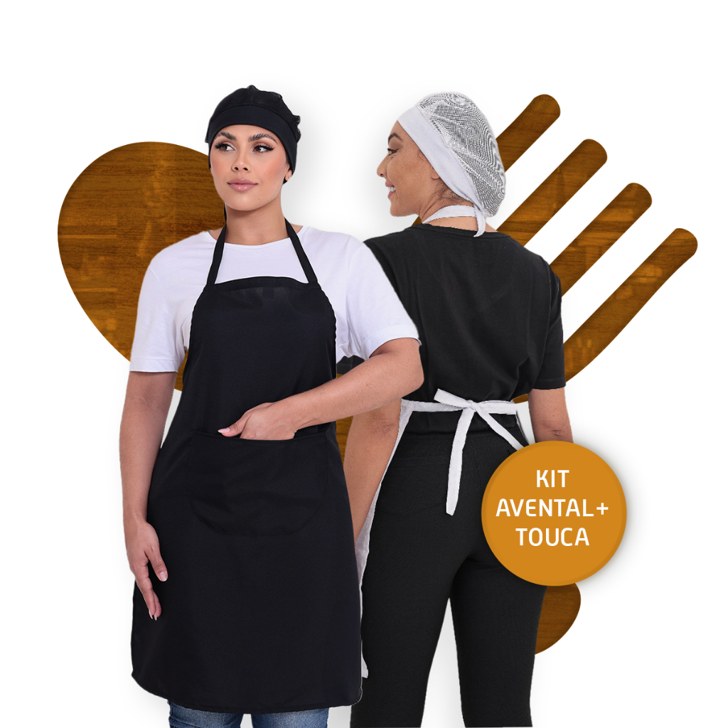 Kit Com Avental Oxford Unissex e Touca Tela e Malha Cozinha Restaurante Churrasqueiro em Oferta na Shopee