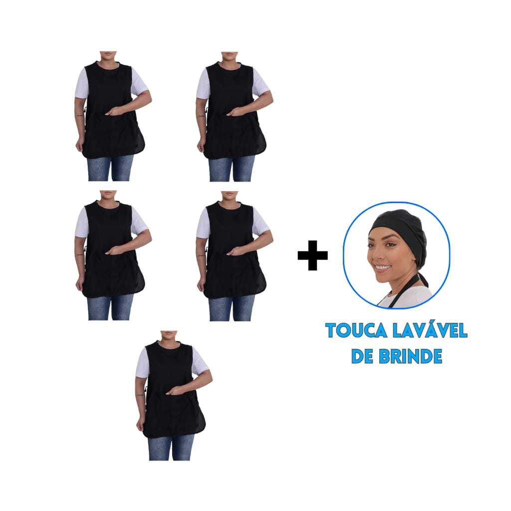 Kit Com 5 Avental Bata Jaleco Cozinha Uniforme Limpeza BRINDE 1 TOUCA LAVAVEL