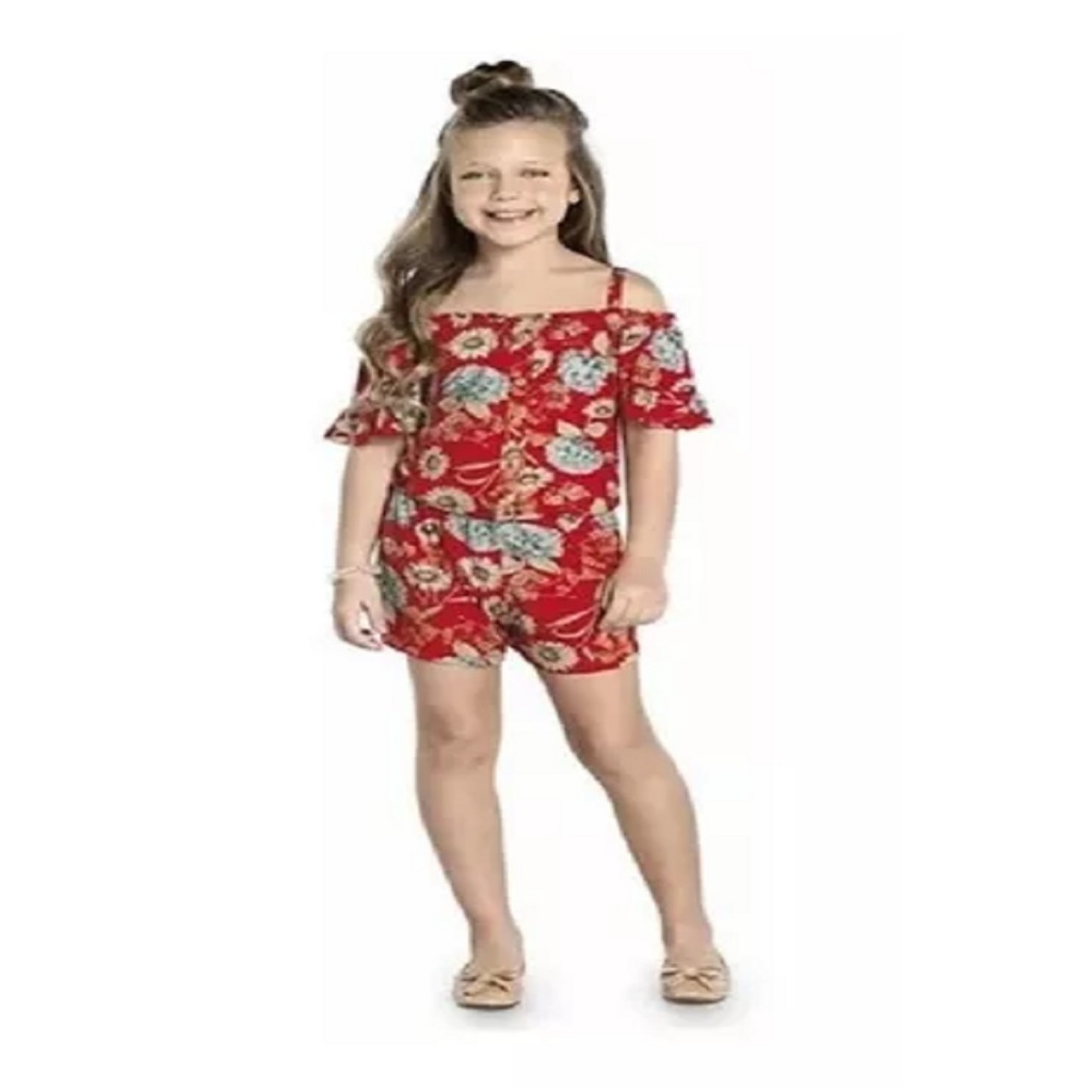 Macaquinho infantil menina estampado ciganinha Flores Trick