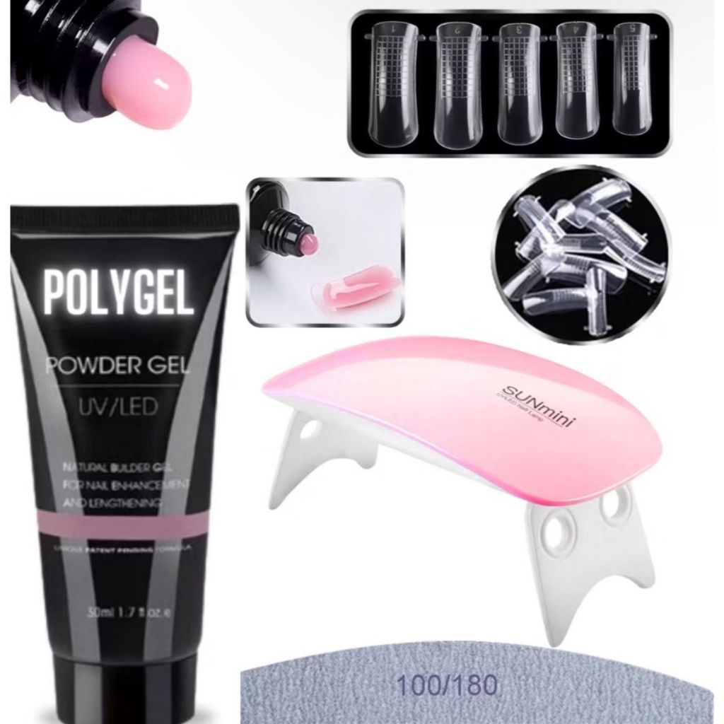 Kit Polygel Alongamento De Unha + Molde F1 + Lixa + Cabine Sun Mini Poligel Alongamento Unhas Poly Gel