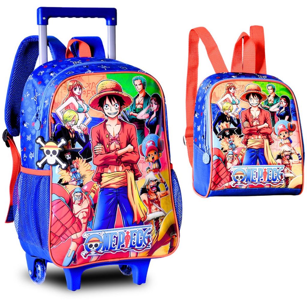 Kit Mochila de Rodinhas One Piece com Lancheira, Kit Escolar Infantil Anime