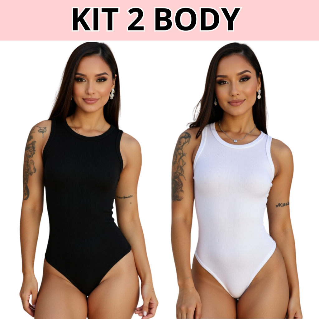 KIT 2 Body Feminino Regata Anarruga Atoalhado Canelado Premium em Oferta na Shopee