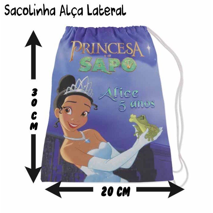 Mochilinha Sacolinha Mochila Saco Sacochila Saquinho Lembrancinha Brinde Aniversario Personalizadas Princesa e o Sapo