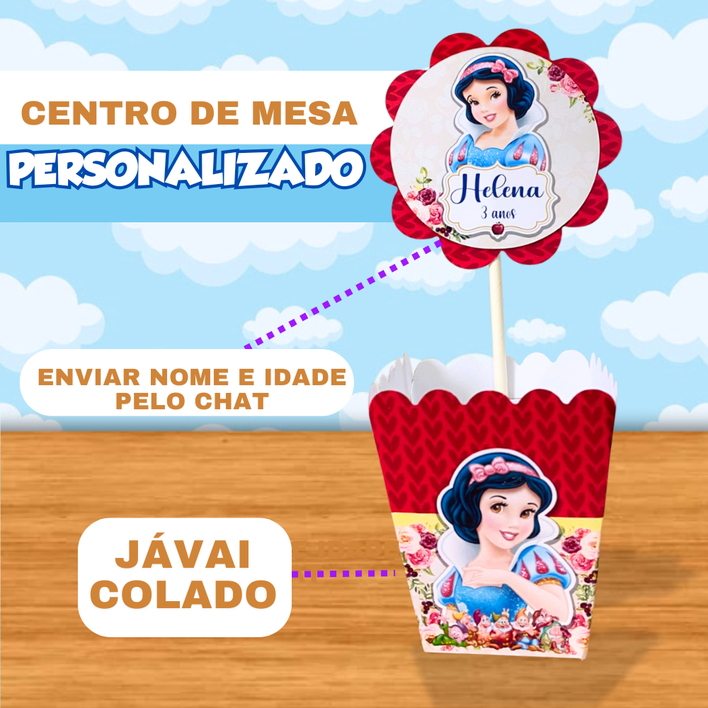 Centro de mesa BRANCA DE NEVE CACHEPO Lembrancinhas Personalizadas | já vai semi montado
